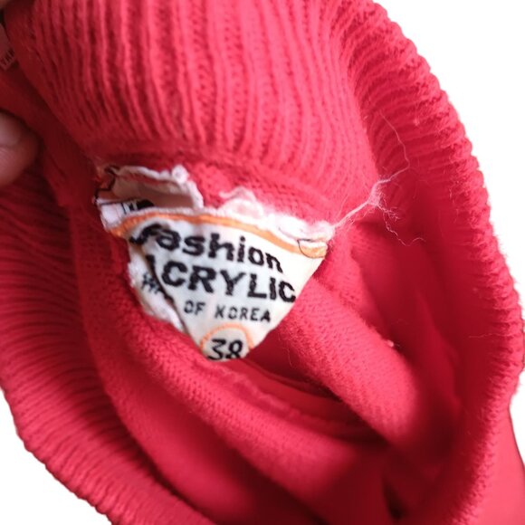 Women's 38 Sweater Large Vintage Red Mock Neck Long Sleeve Acrylic Zipback 70's - Picture 4 of 6